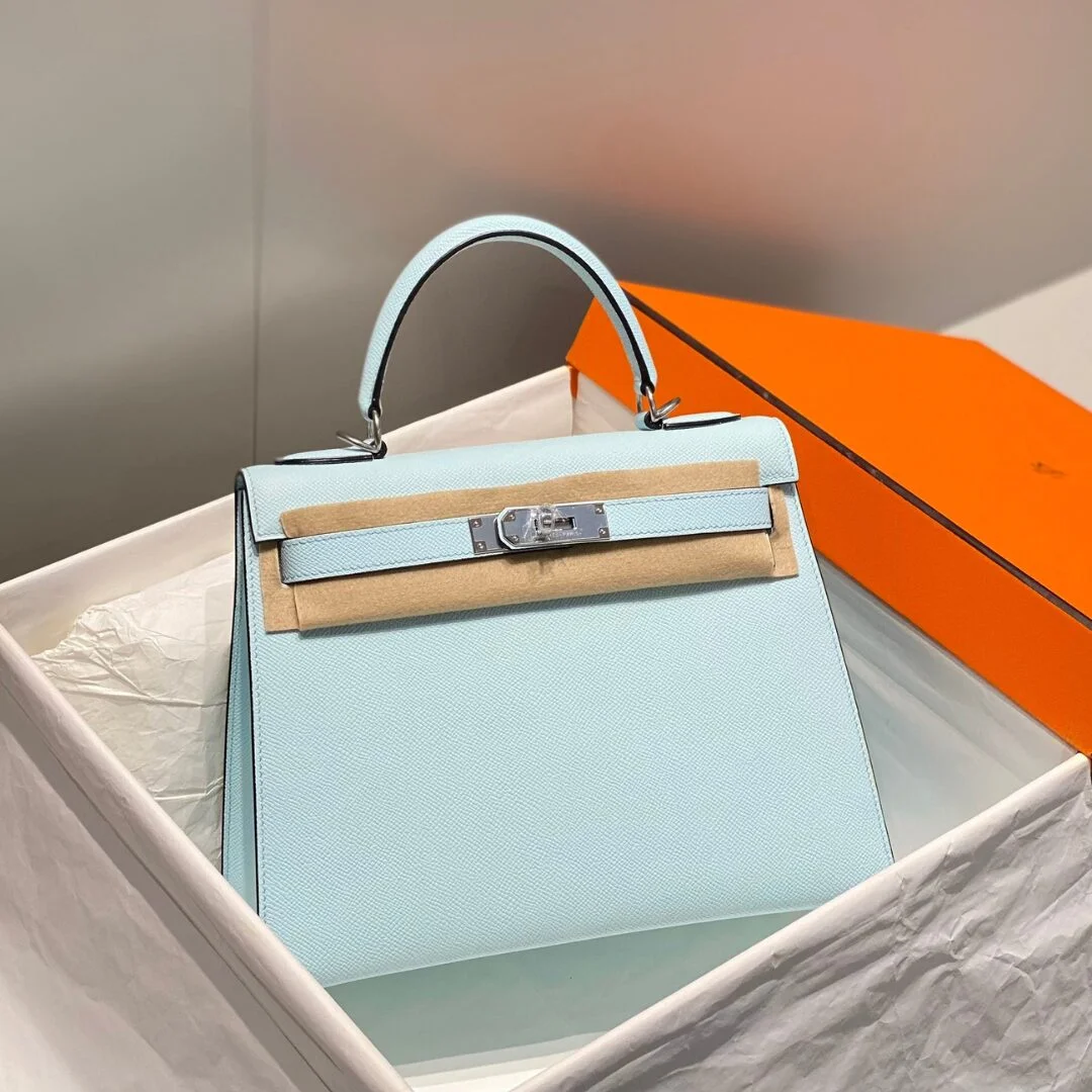 Hermès 28 cm In Blue Brume Epsom Palladium Hardware Bag