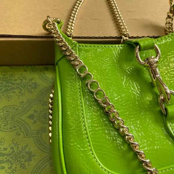 Gucci Jackie Notte Mini Bag 19 In Lime Green Cracked Lacquer Calfskin Gold Hardware product view 5
