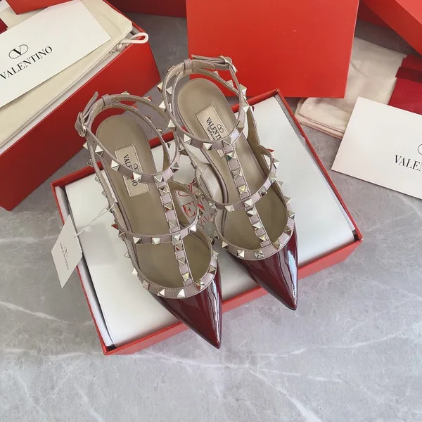 Valentino Women Red Patent Leather Rockstud Flats product view 2