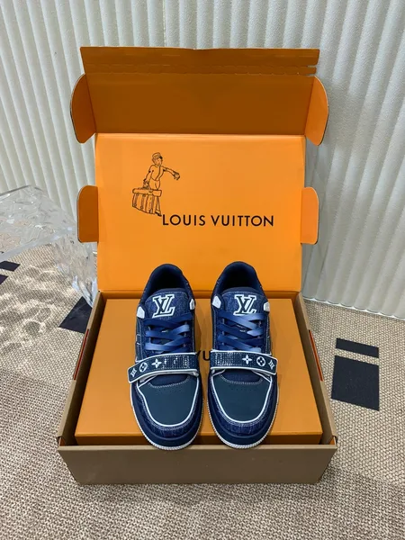 Louis Vuitton Women Navy Canvas Leather Sneakers product view 1
