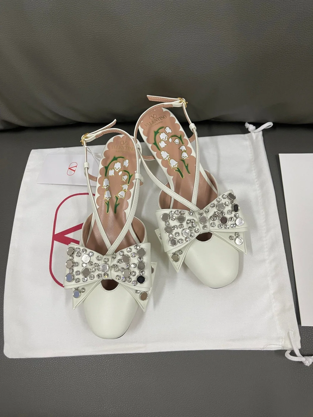 Valentino Women White Leather Bow Embellished Flats product view 1