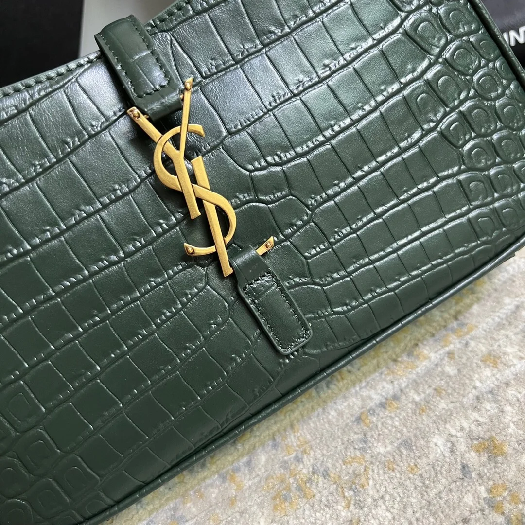 Saint Laurent Le 5 À 7 Green Crocodile-effect Leather Shoulder Bag In Dark Green product view 5