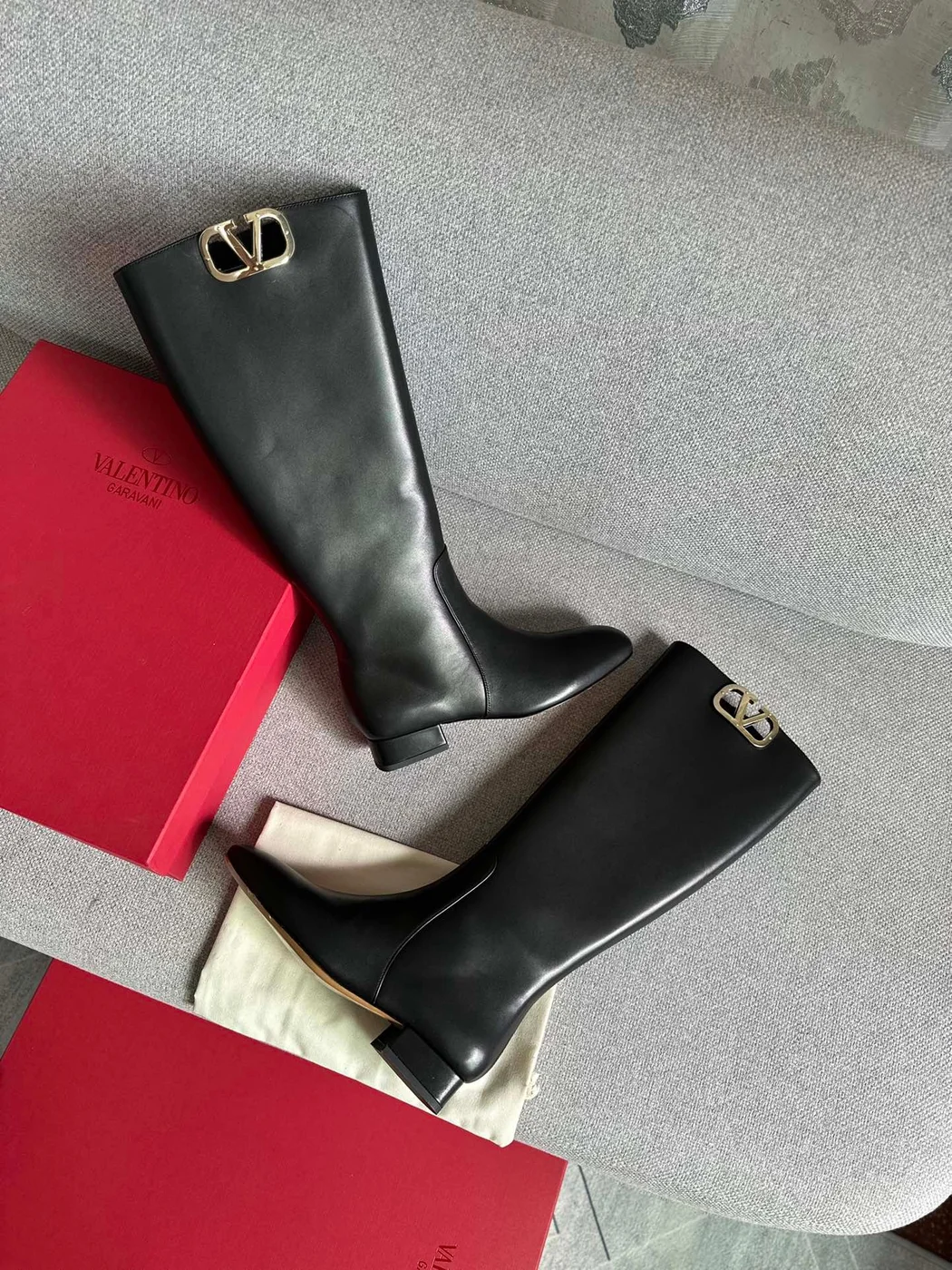 Valentino Women Black Leather Tall Boots product view 1