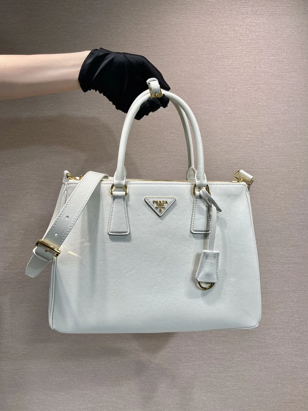 Prada Large Galleria Bag 32 In White Smooth Calfskin Gold Hardware product view 2