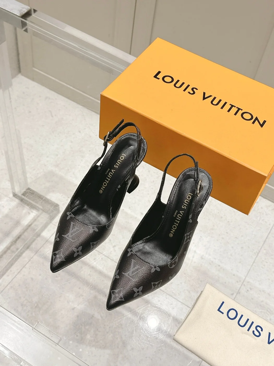 Louis Vuitton Women Black Patterned Leather Heels product view 1