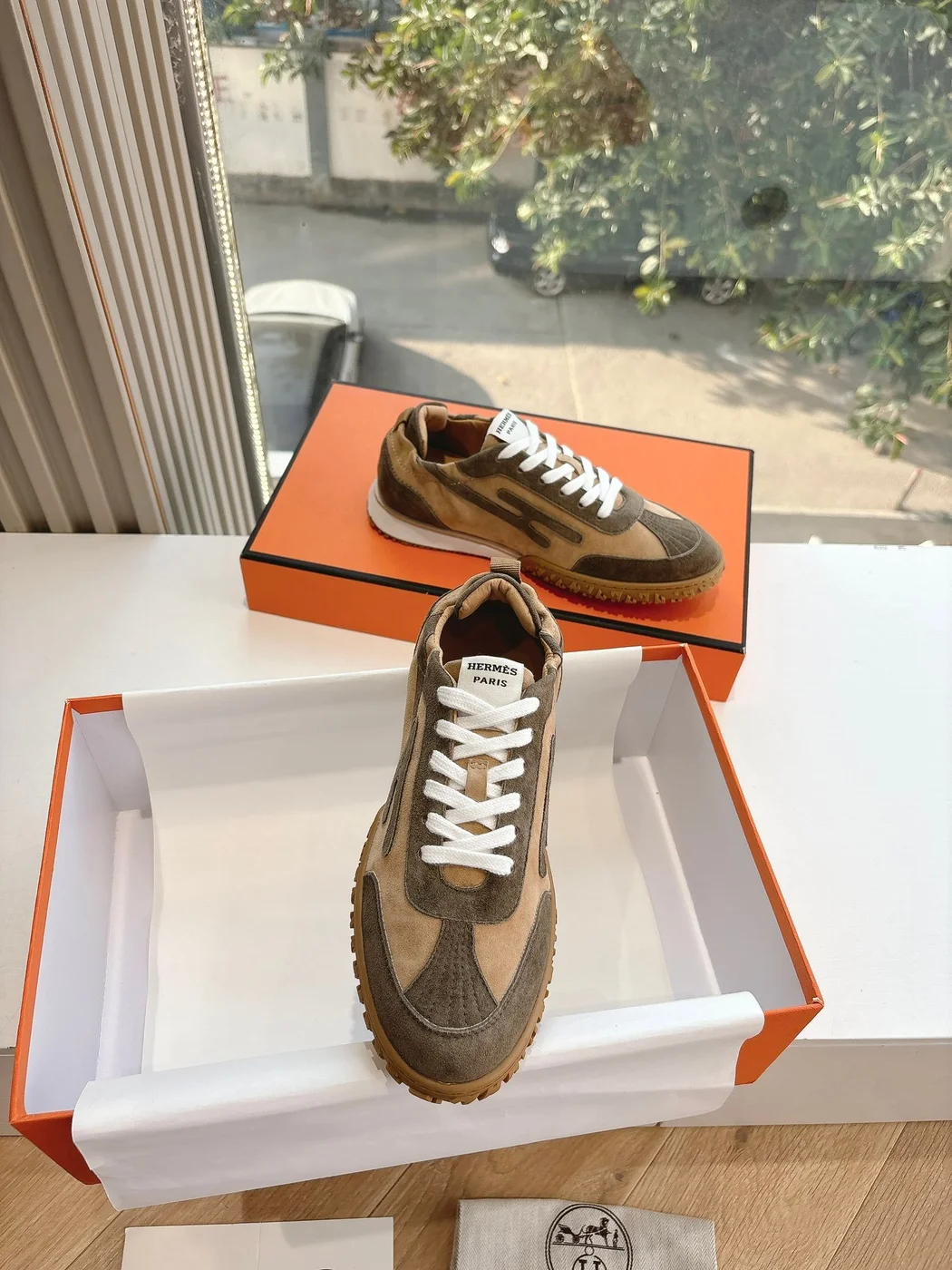 Hermès Women Brown Suede Sneakers product view 4