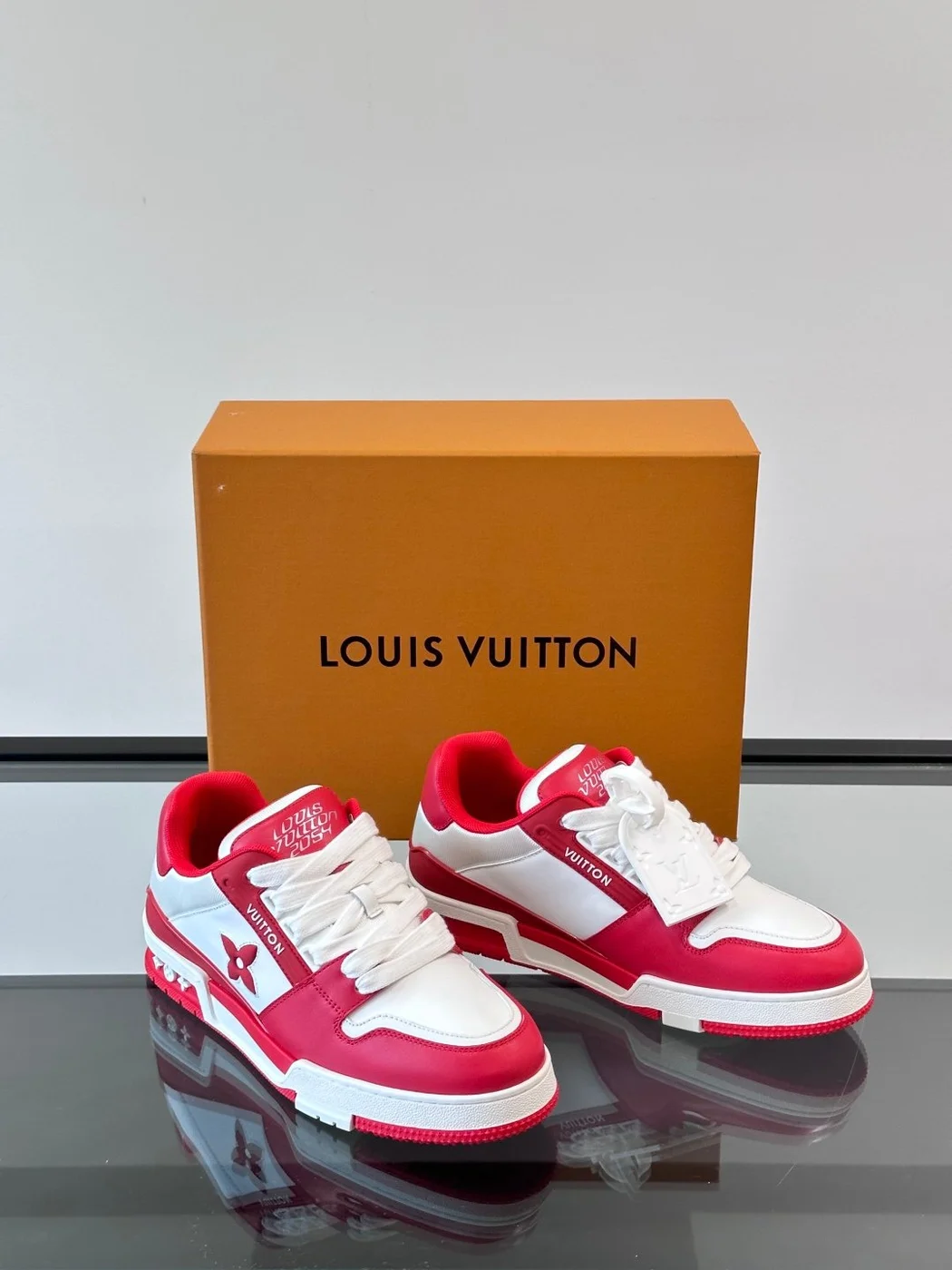 Louis Vuitton Men Red White Leather Sneakers product view 5