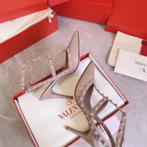 Valentino Women Beige Leather Studded Pumps product view 6