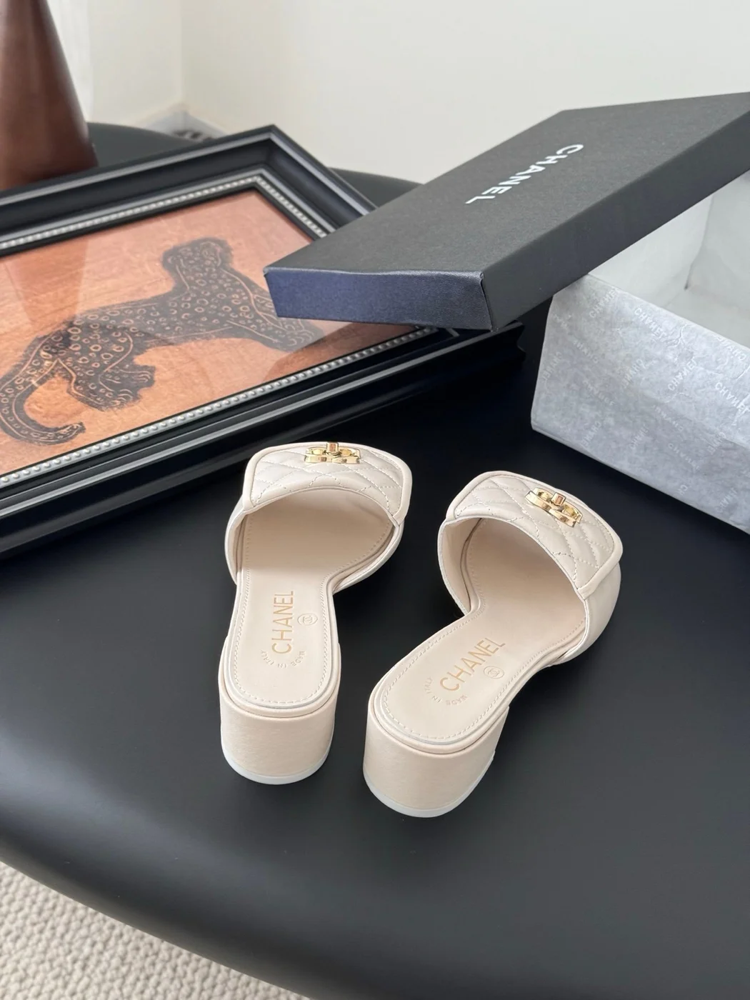 Chanel Women Ivory Quilted Leather Mules product view 6