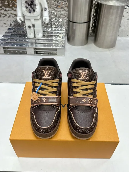 Louis Vuitton Women Brown Leather Sparkle Strap Sneakers product photo