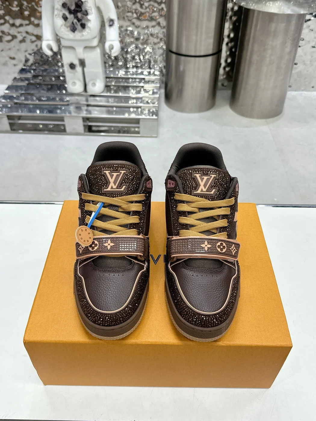 Louis Vuitton Women Brown Leather Sparkle Strap Sneakers product view 1