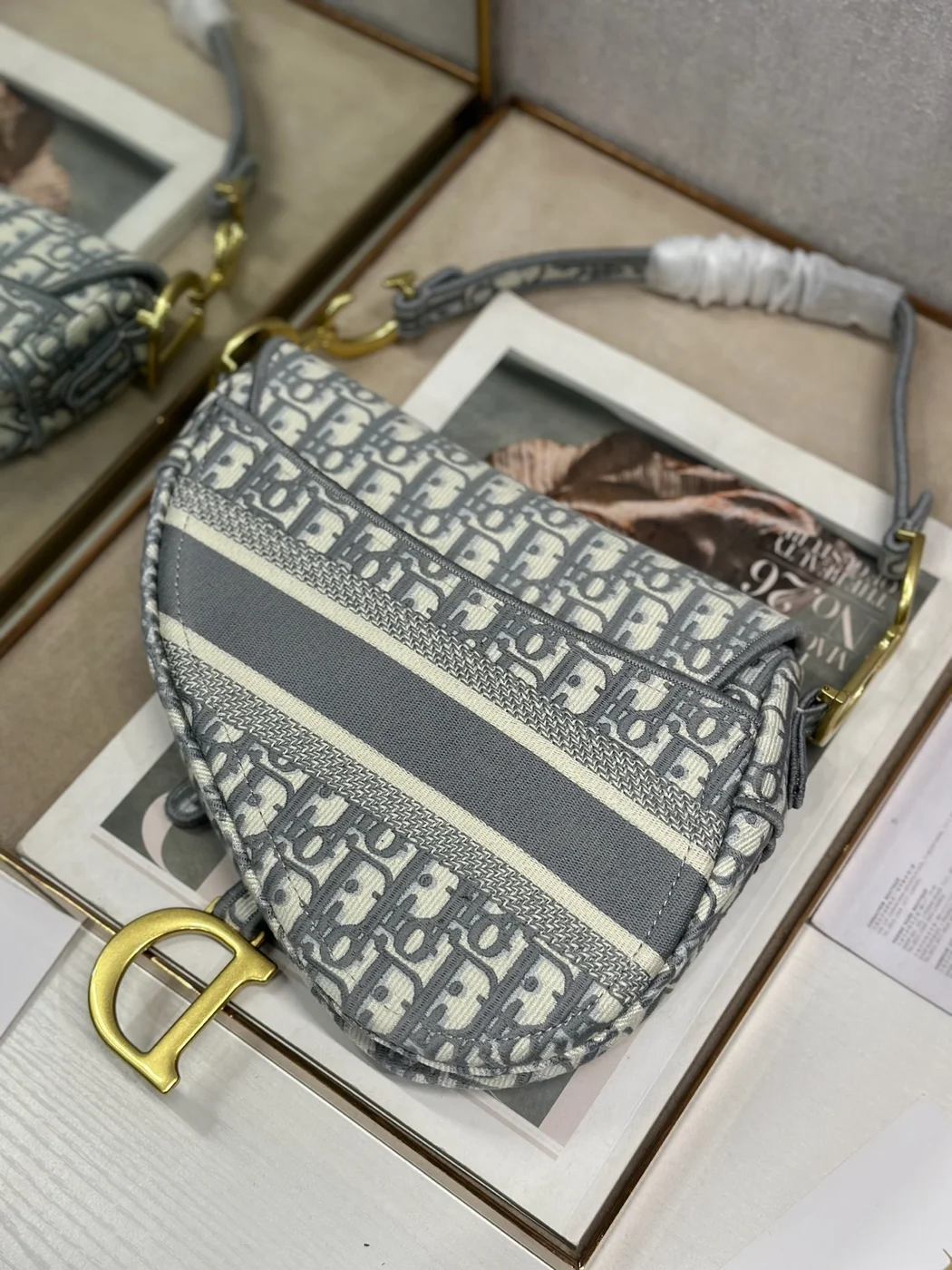 Dior Saddle Bag in grey Oblique embroidered product view 4