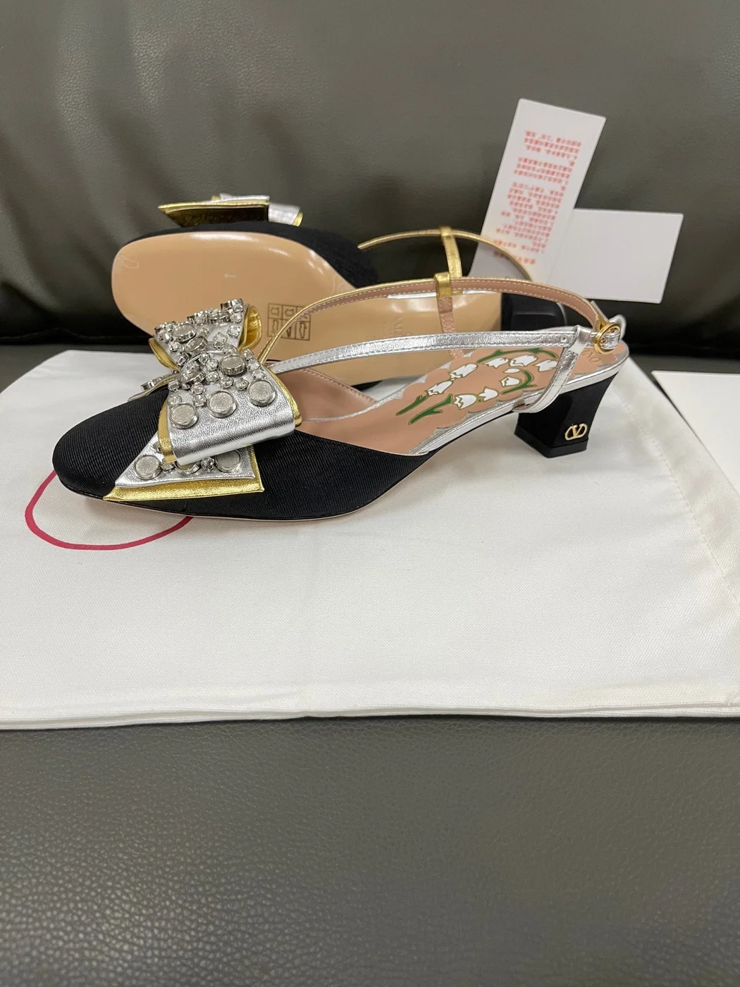 Valentino Women Black Silver Leather Bow Slingback Flats product view 5