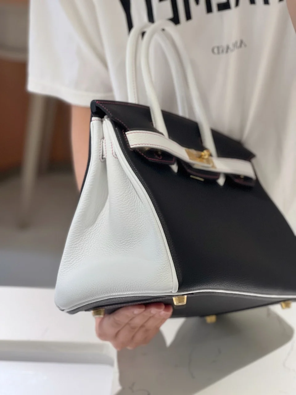Hermès Birkin 30 Black/White Togo leather Gold Hardware Bag product view 2