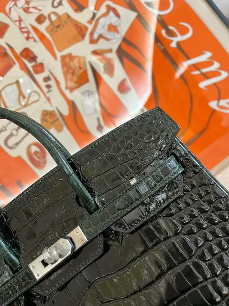 Hermès Birkin 25 cm Emerald Green Crocodile Leather Silver Hardware Bag product view 3