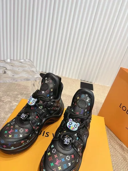 Louis Vuitton Women Black Leather Multicolor Logo Sneakers product view 2