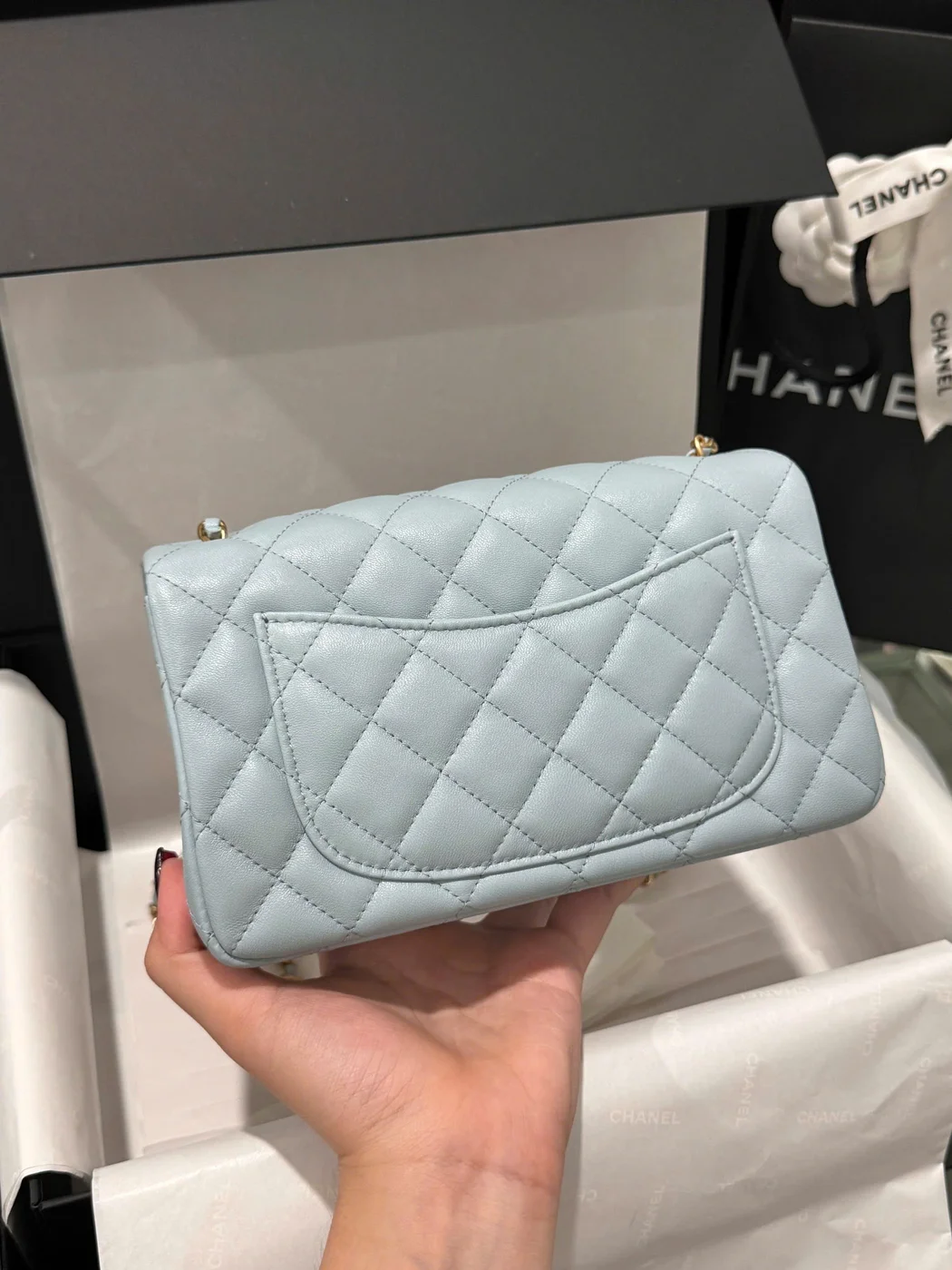 Chanel Classic Bell Bag Handbag Sheepskin Blue Lock Gold 20 cm product view 4
