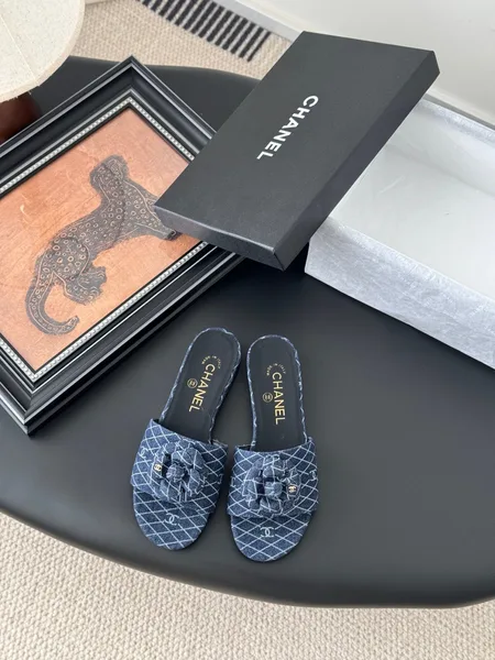 Chanel Women Blue Denim Mules Flats product view 1
