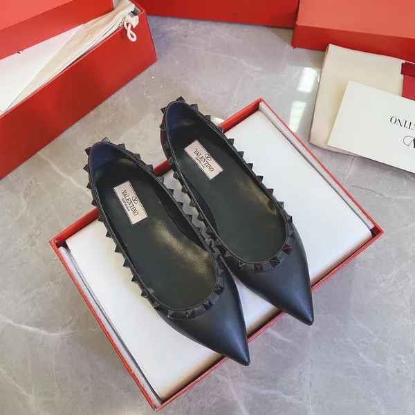 Valentino Women Black Leather Pointed Flats product view 1