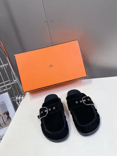 Hermès Women Black Suede Buckle Mules product view 1