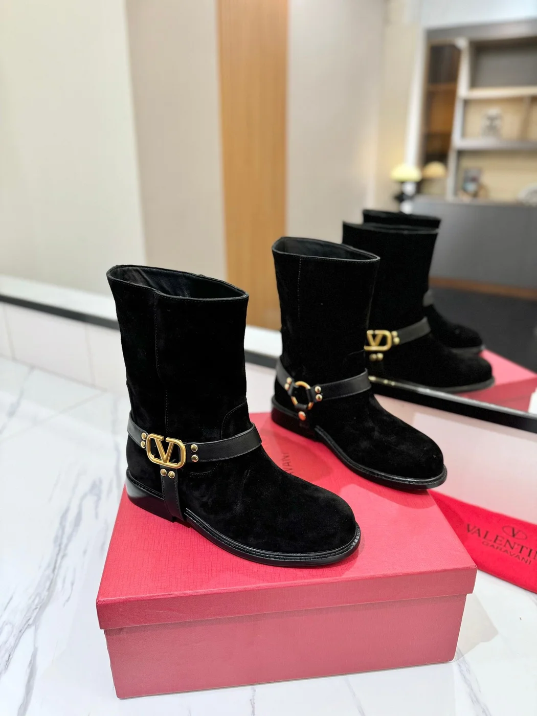Valentino Women Black Suede Leather Strap Boots product view 1