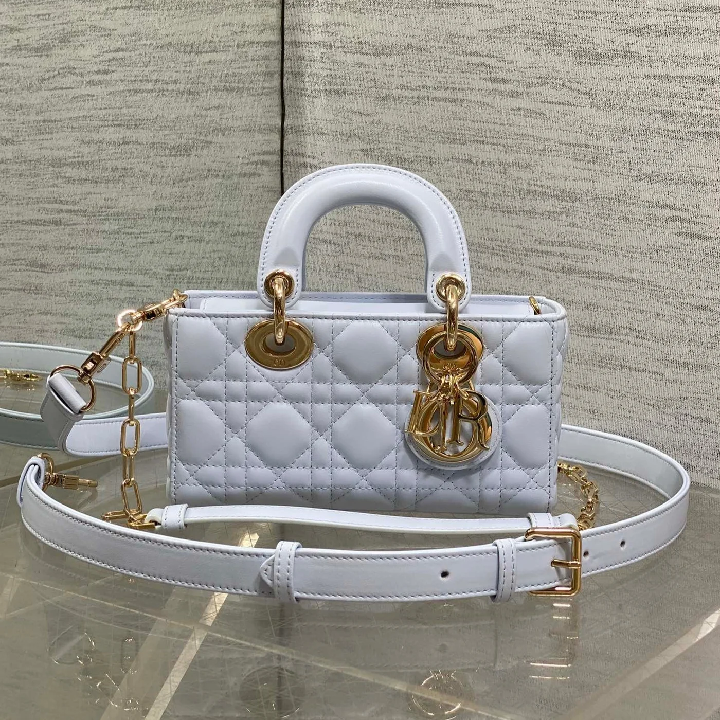 Dior Small Lady D‑Joy Bag 19 In Light Blue Gold Hardware product view 1