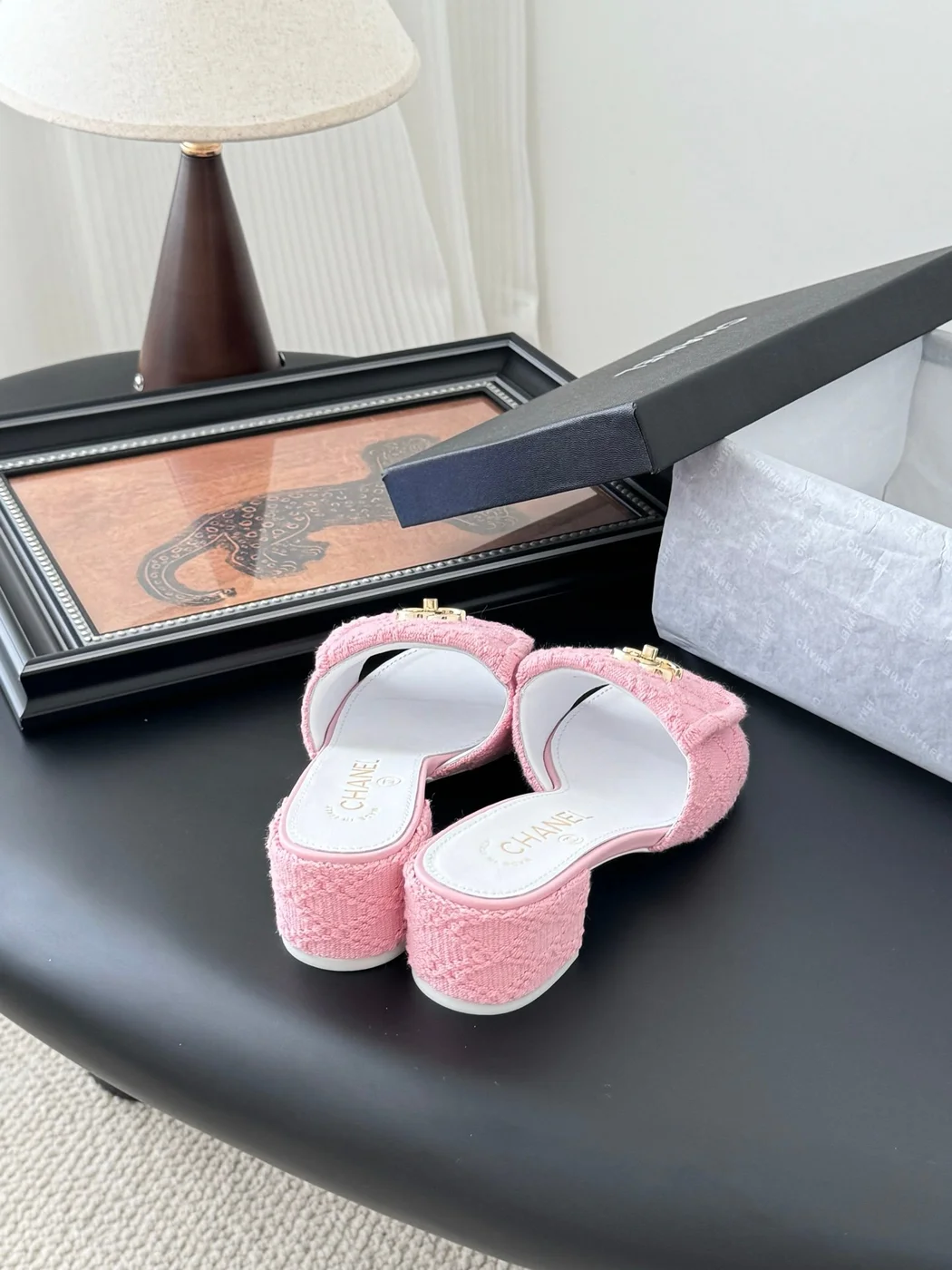 Chanel Women Pink Tweed Slides product view 3