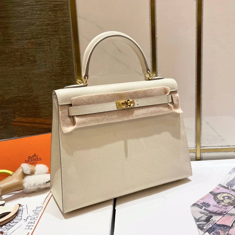 Hermès 25 cm White Epsom Leather Gold Hardware Bag
