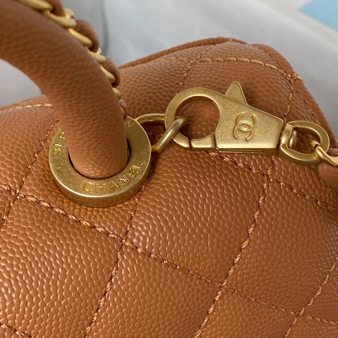 Chanel Coco Brown Leather With Lock Gold Handbags 24 cm product view 2