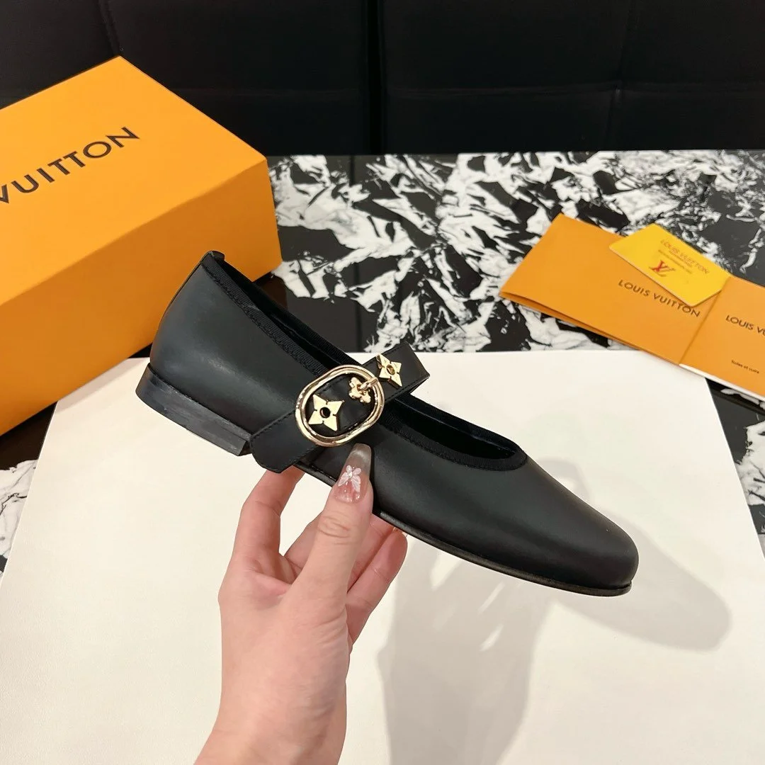 Louis Vuitton Women Black Leather Mary Jane Flats product view 2