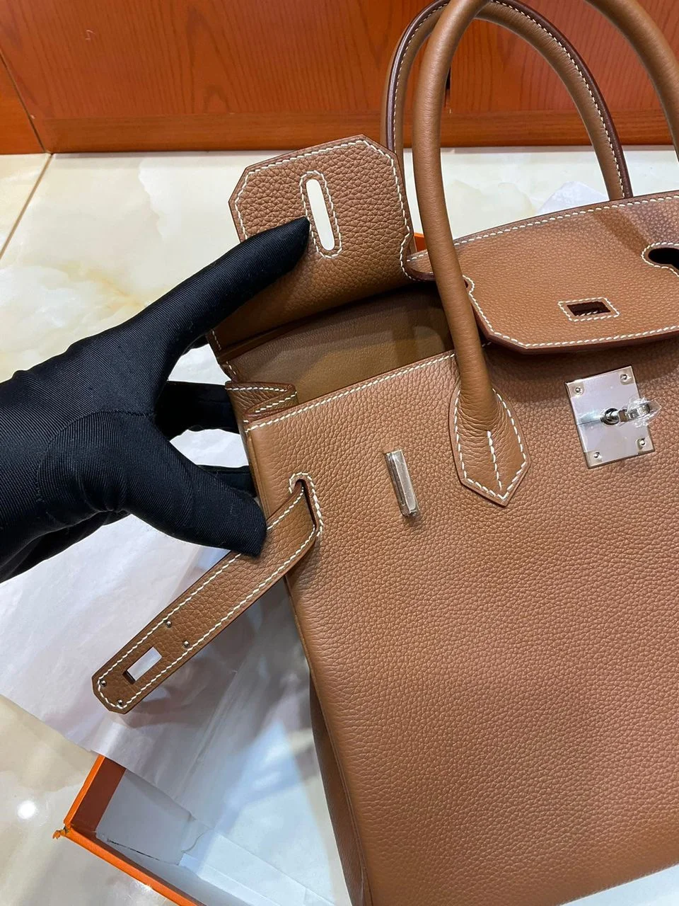 Hermès Brikin 30 Gold with Silver Hardware Bag product view 4