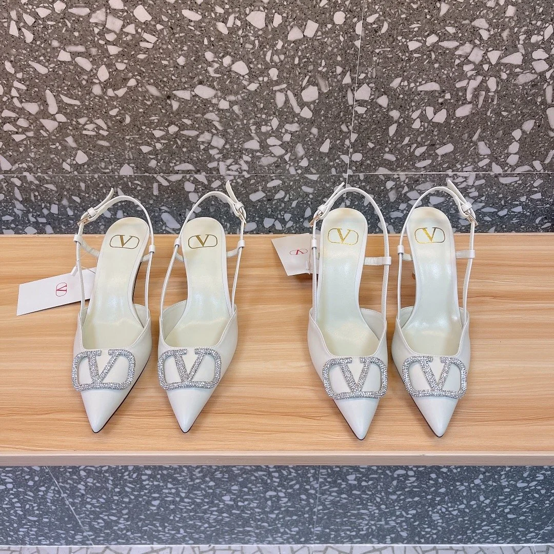 Valentino Women White Leather Pointed Slingback Pumps product view 1
