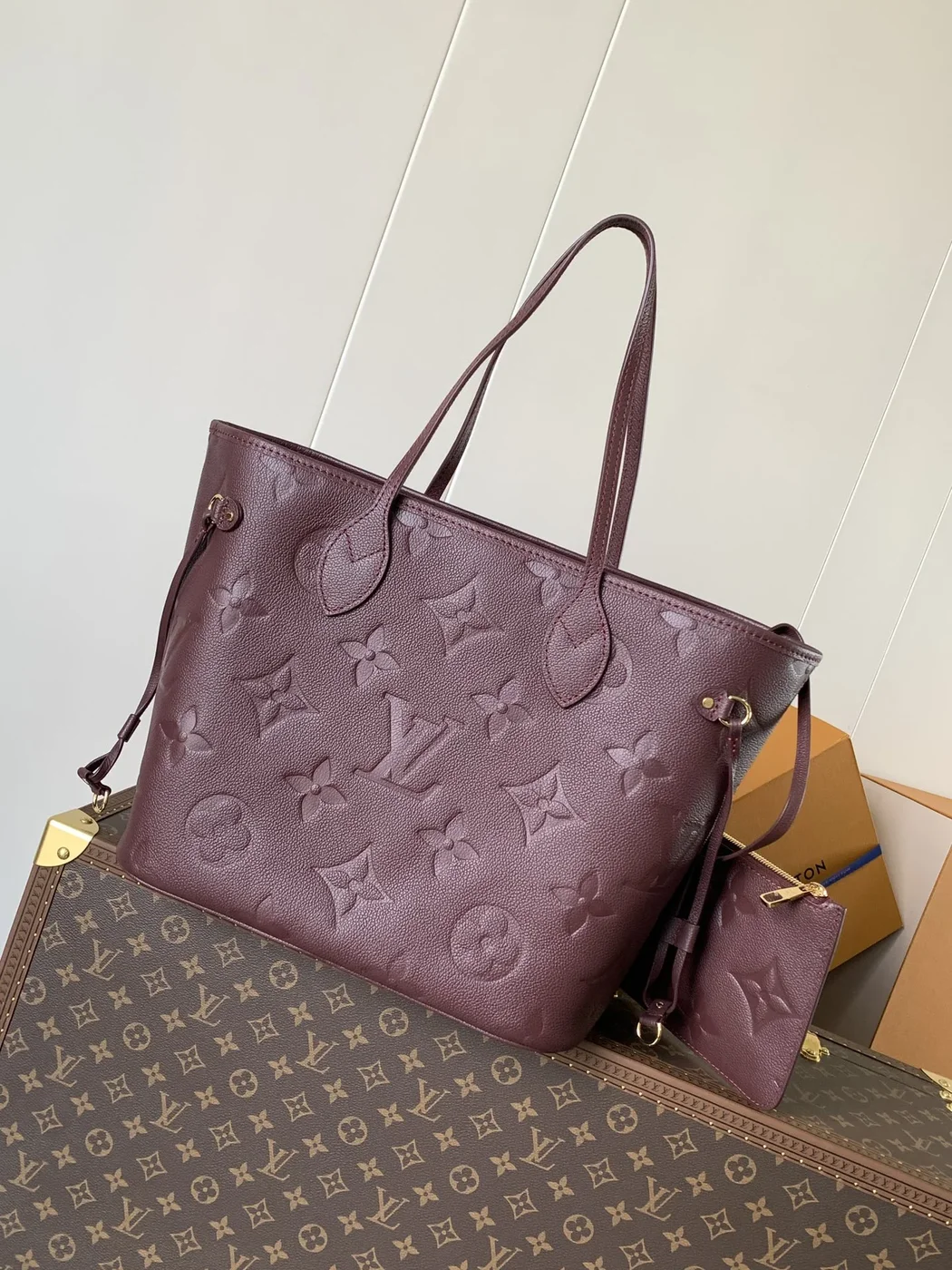 Louis Vuitton Neverfull MM Burgundy Monogram Empreinte Leather Bag product view 3
