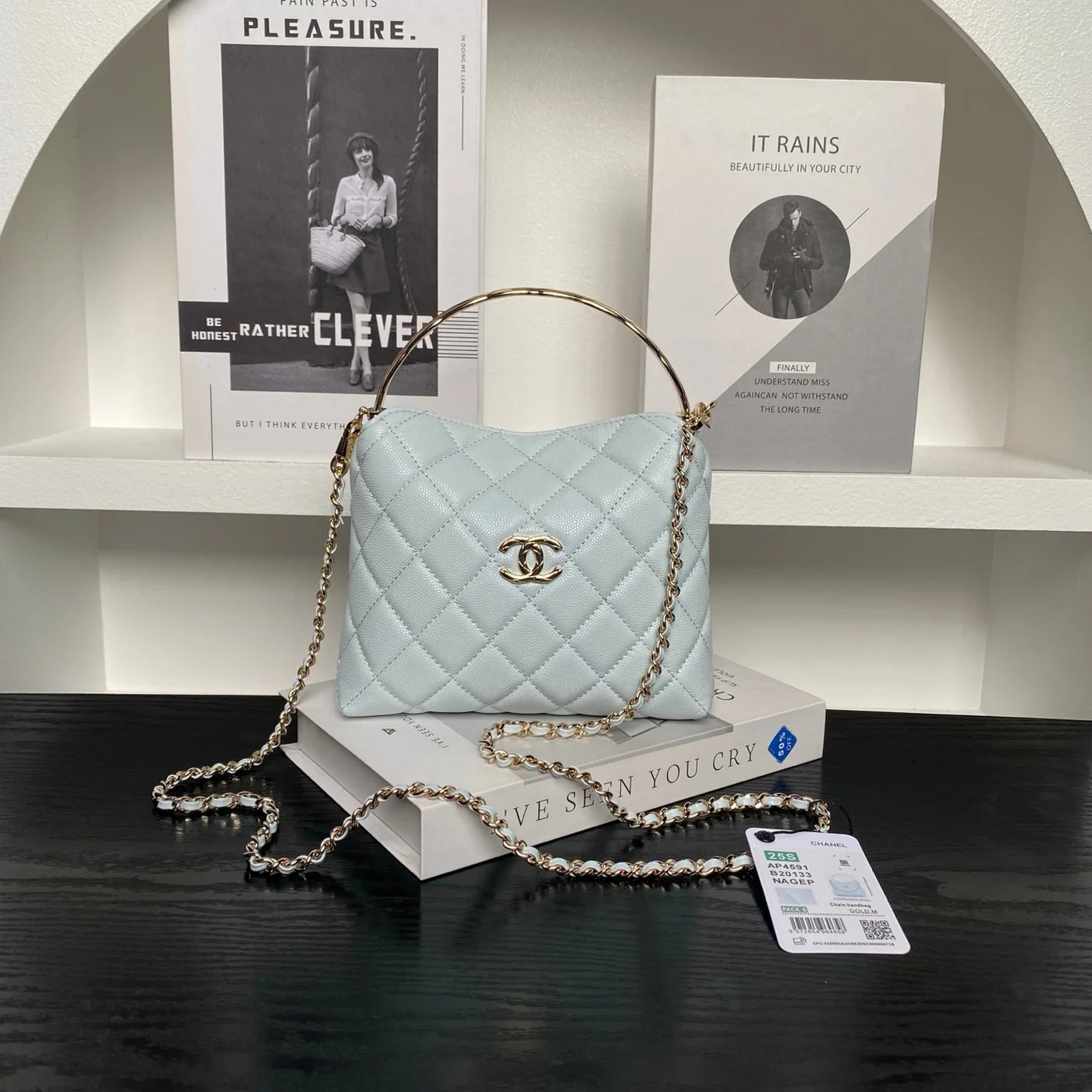 Chanel Small Hobo Bag in light blue quilted calfskin product view 1