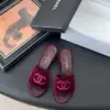 Chanel Women Burgundy Velvet Slide Sandals product view 1