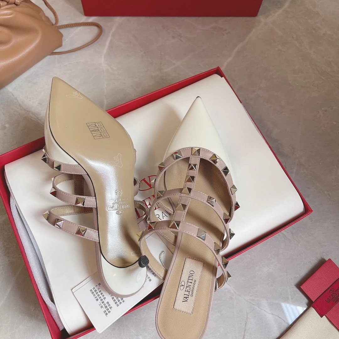 Valentino Women White Patent Leather Studded Mules product view 4