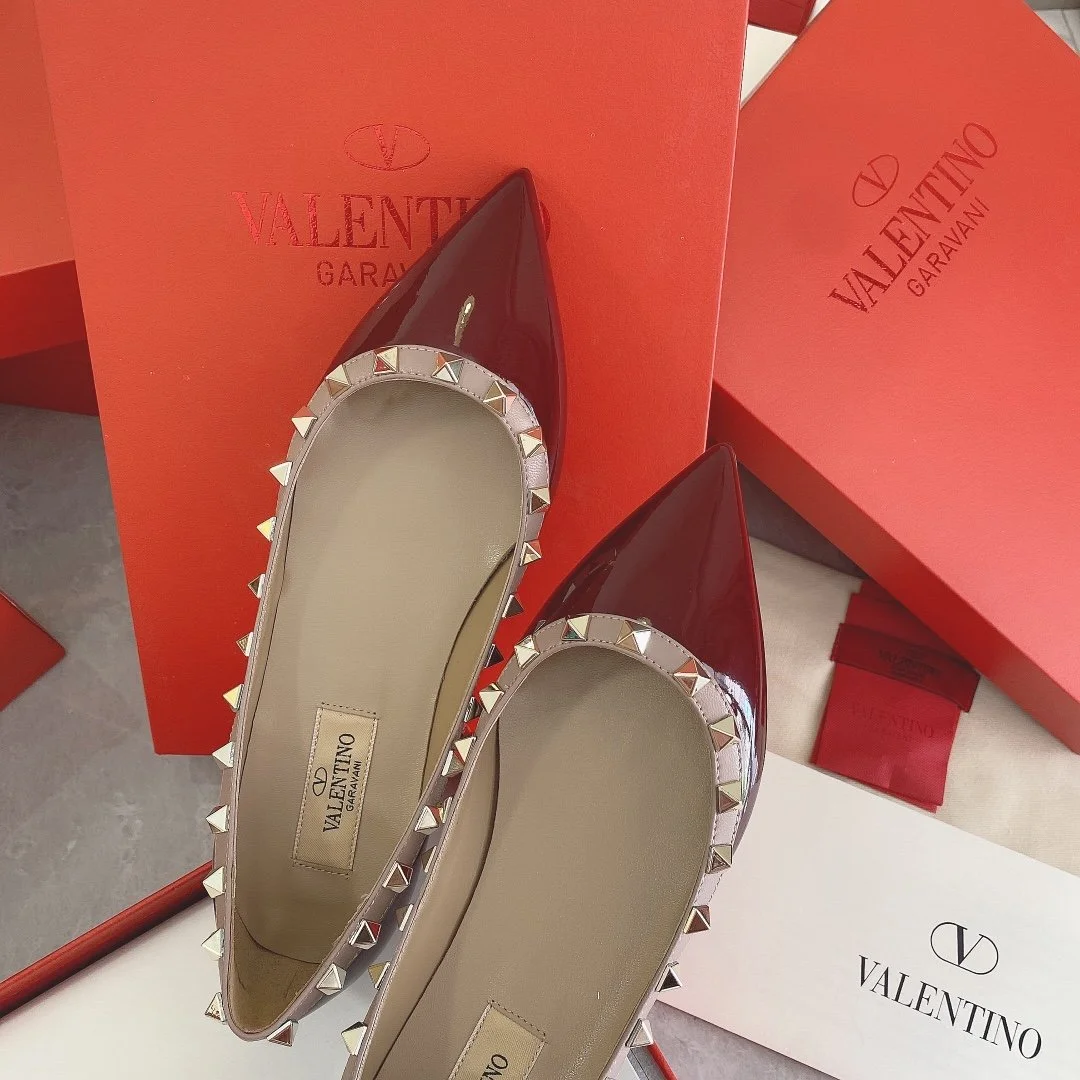 Valentino Women Burgundy Patent Leather Studded Flats product view 5