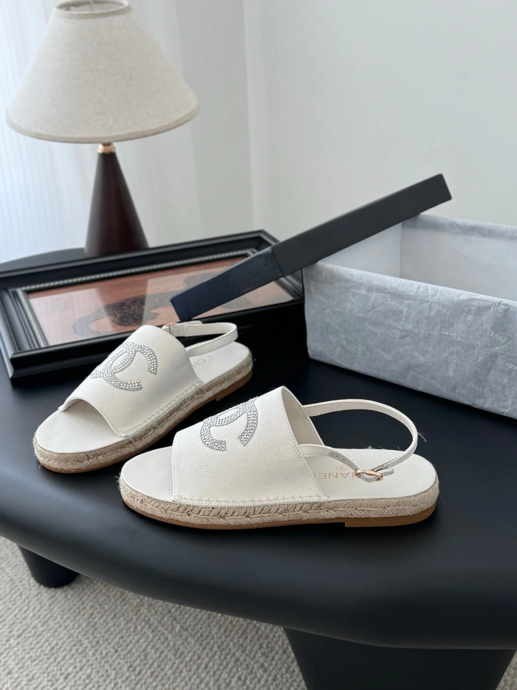 Chanel Women White Canvas Espadrille Sandals product view 2