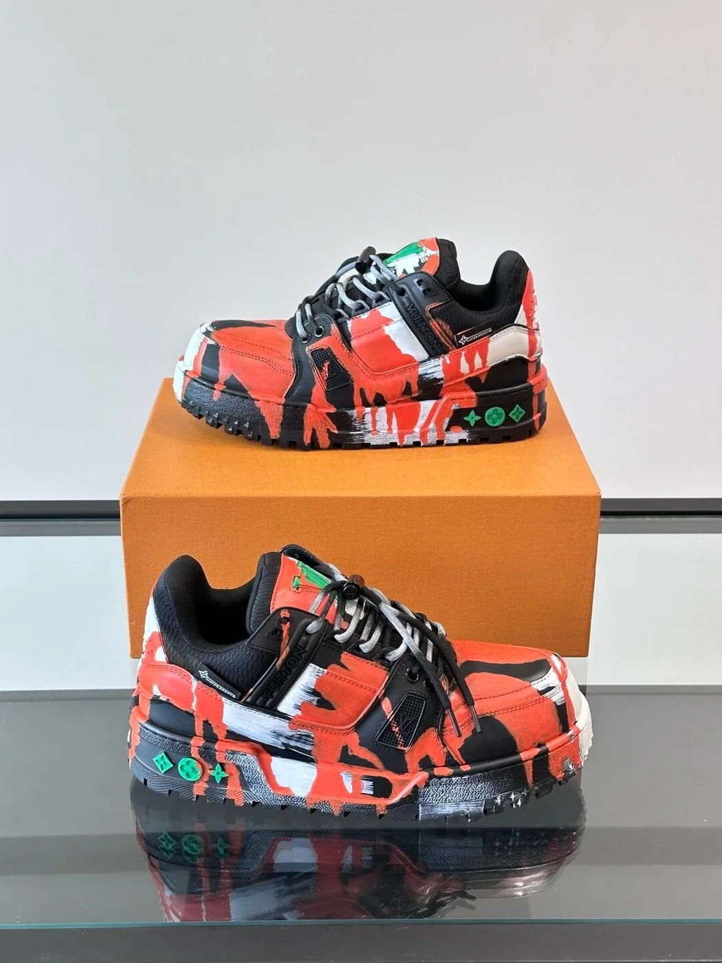 Louis Vuitton Men Red Black Leather Sneakers product view 4