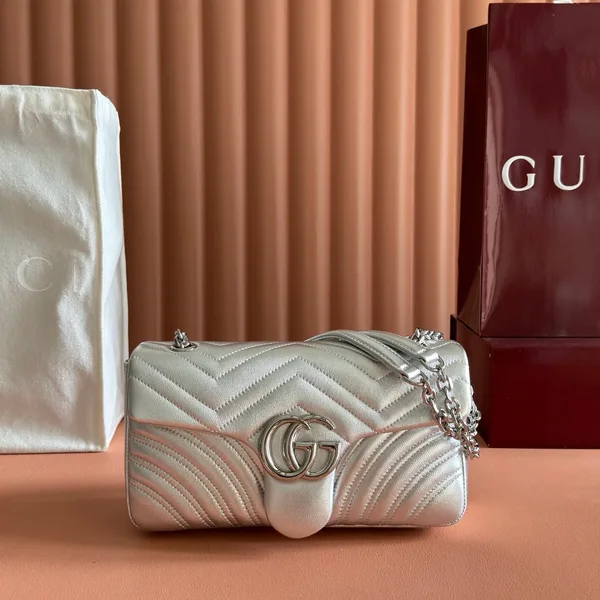 Gucci GG Marmont Bag 26 In Silver Lambskin product view 1