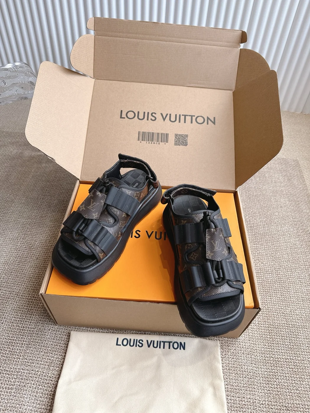 Louis Vuitton Women Brown Leather Patterned Sandals product view 3