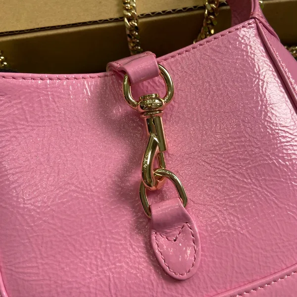 Gucci Jackie Notte Mini Bag 19 In Pink Cracked Lacquer Calfskin Gold Hardware product view 3