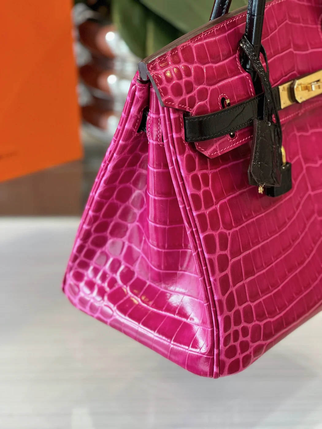 Hermès Birkin Pink/Black Crocodile Leather Gold Hardware – Custom Made Bag product view 5