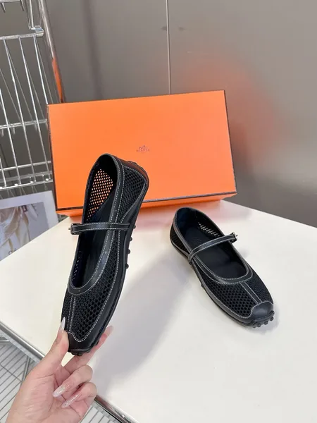 Hermès Women Black Mesh Leather Mary Janes product view 3