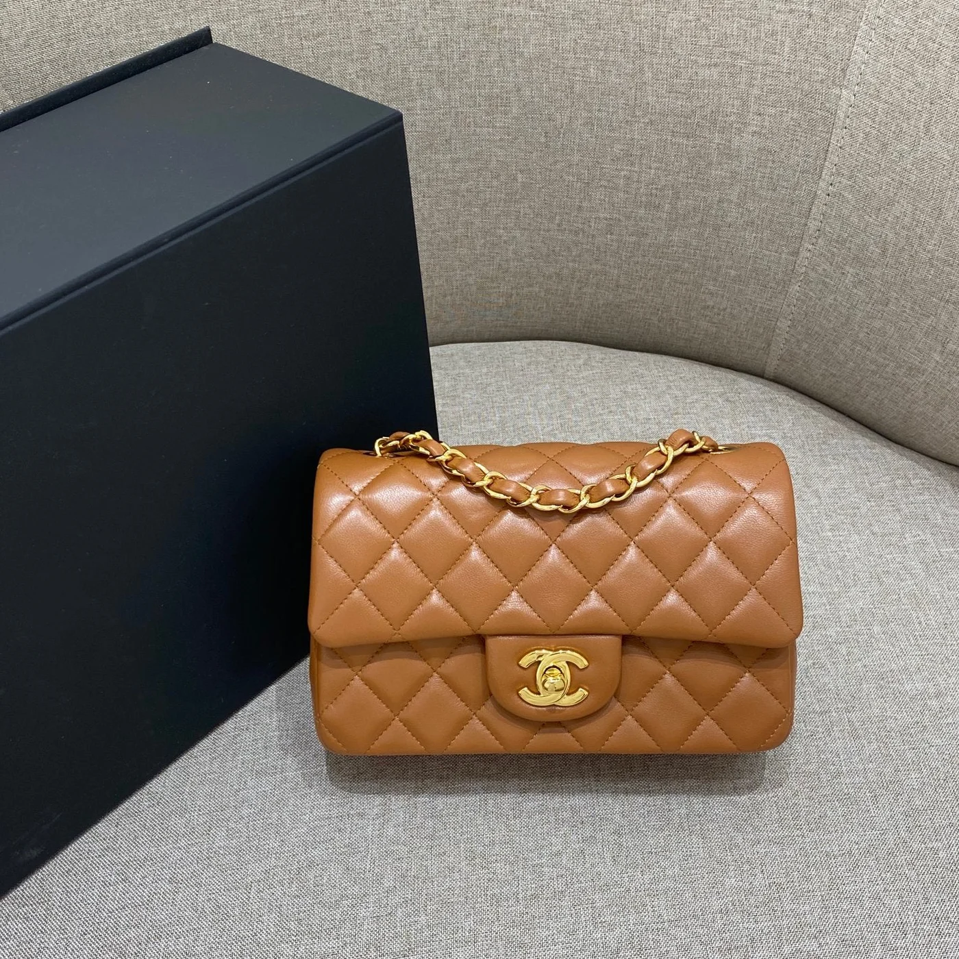 Chanel Flap Bag 20 cm Caramel Lambskin Gold Hardware product view 8
