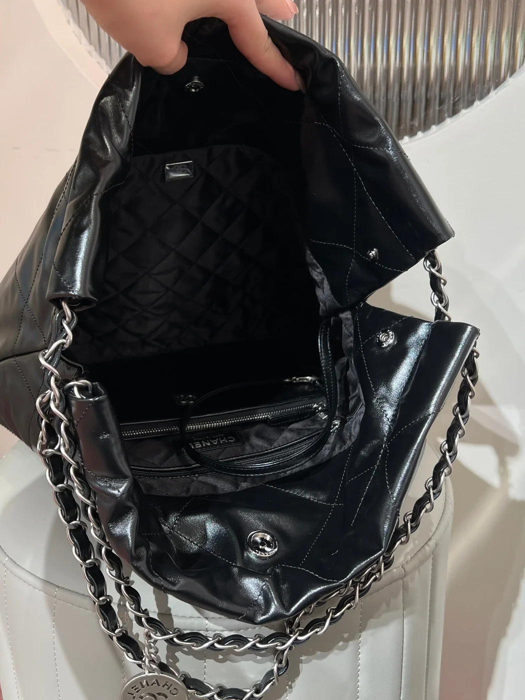 Chanel 22 Small Black Silver Hardware Bag product view 4