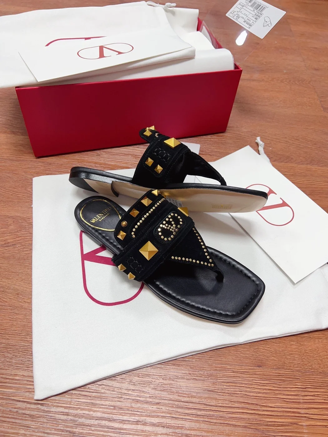 Valentino Women Black Suede Studded Sandals product view 2