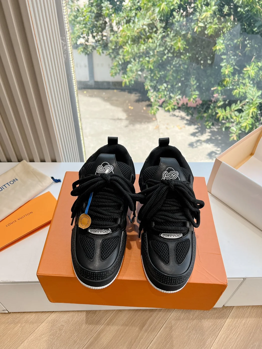 Louis Vuitton Women Black Leather Mesh Sneakers product view 5