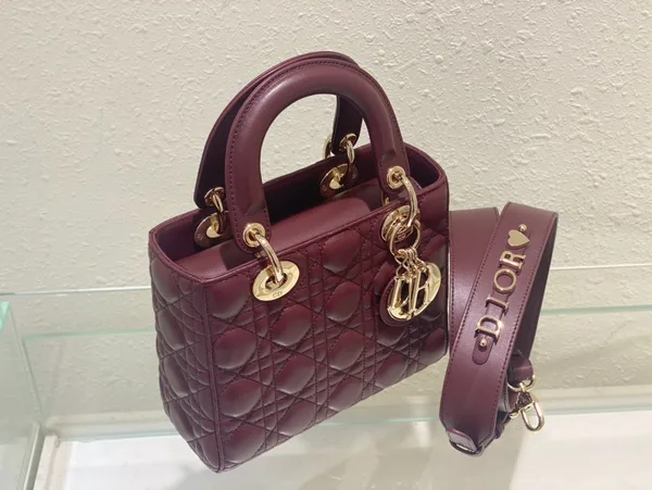 Dior Lady Abc High-end Women’s Handbag, Dark Red, Soft Leather 20 cm product view 2