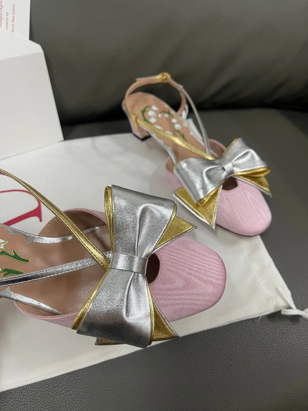Valentino Women Pink And Gold Leather Flats product view 5